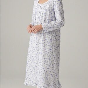Eileen West Blue Floral Cotton Long Sleeve Ballet Nightgown - Cottagecore (S)